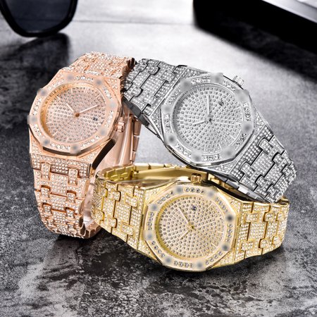 Fashion Quartz Watch with Perpetual Calendar, Stainless Steel Strap and Alloy Case, Round Dial with Pointer Display, 26cm Circumference