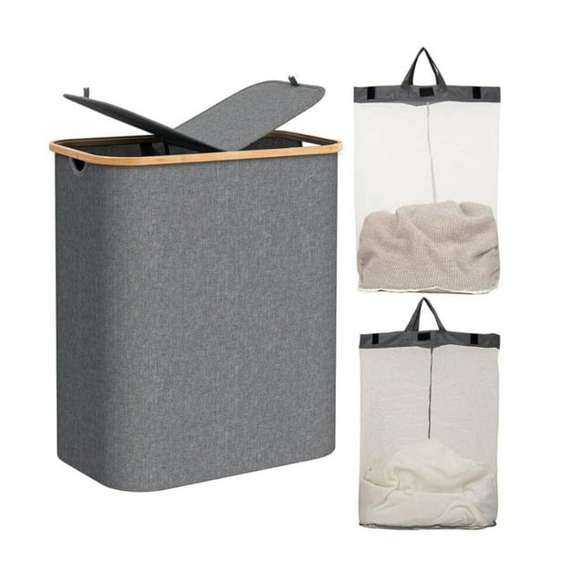 Cesto para Ropa Sucia, 150L Cesta de Lavandería Dividida Plegable de Gran Capacidad con 2 Bolsa Extraíble Tapa para Lavar, Para Baños Sala de Estar, Dormitorio y Lavandería (Gris, 150L)