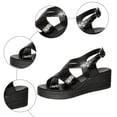 thumbnail image 4 of Rokment Women's Metallic Platform Wedge Sandals Vintage Comfortable Leather Open Toe Chunky High Heel Gladiator Walking Dress Sandal Beach Casual Dress Summer Shoes Black Size 6, 4 of 7