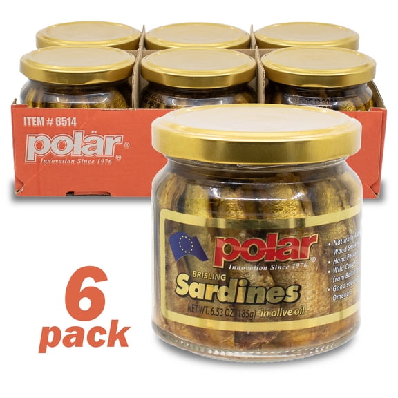 Smoked Brisling Sardines in Olive Oil in Jar, 6.5oz (Pack of 6)