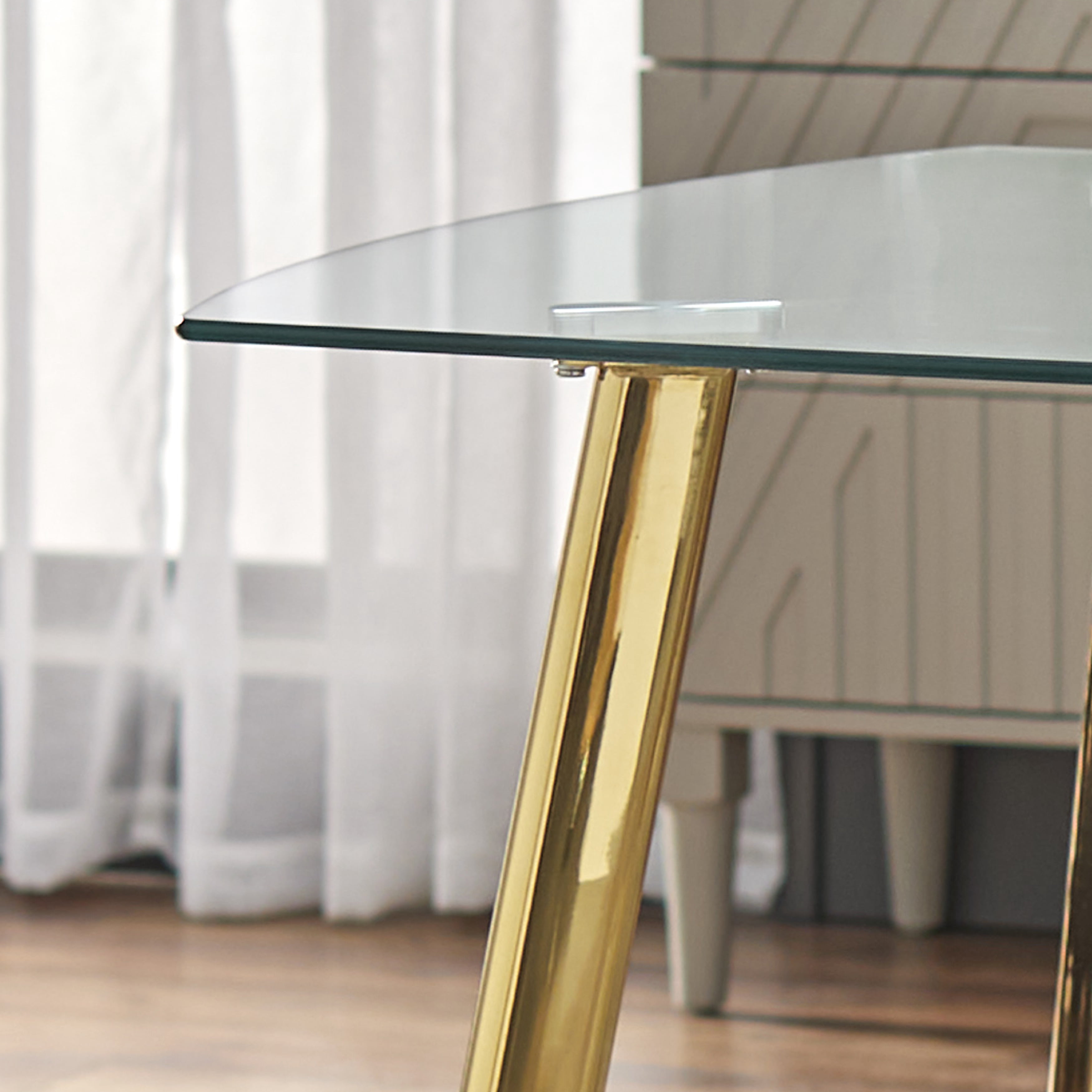 TMS Nola Indoor Dining Table with Tempered Glass Top and Gold-Tone Legs