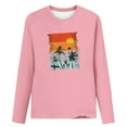 thumbnail image 5 of IROINNID Pink Tops for Women Spring Printed Long Sleeve Round Neck Casual Tee ,Pink, 5 of 5