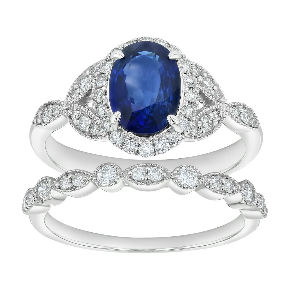 ONLINE 14k White Gold 1/2 Carats TDW Oval Blue Sapphire