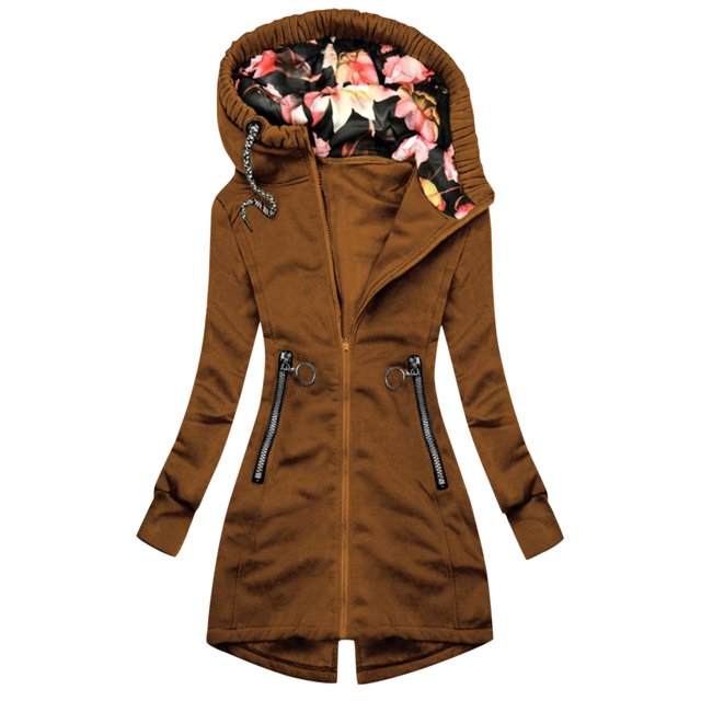 Veste de Mode Décontractée à Capuche avec Poche Zippée et Imprimé Floral pour Femmes, Design Uni
