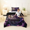 thumbnail image 2 of Feelyou Boho Gothic Rose Dragon Twin Comforter Sets for Men Women, Vintage Castle Animal Bedding Set, Purple Pink, Black Reversible, 2 Pieces, 2 of 6