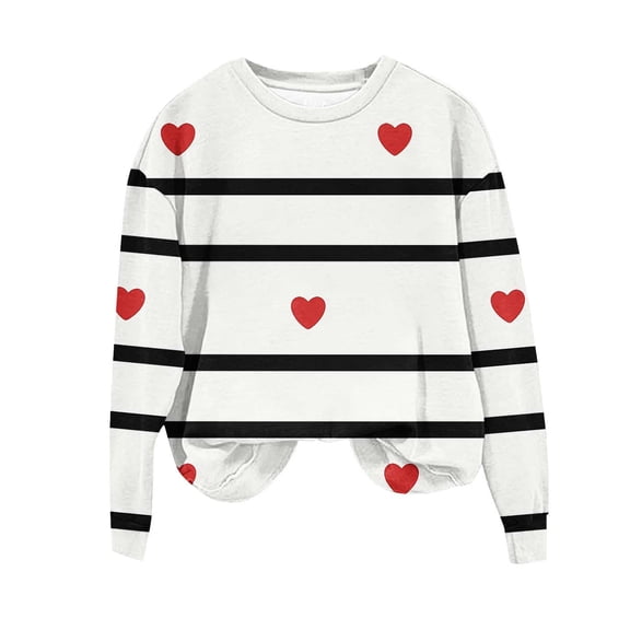 Cavosen Womens Valentines Shirts Long Sleeve Crew Neck Heart Printed Blouse Dressy Pullover Fall Trendy Tops
