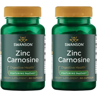 Swanson Zinc Carnosine (PepZin GI) - Natural Supplement Promoting Gastric Health & Digestive Support - Supports Microbial Balance in the Stomach - (60 Capsules) (2 Pack)