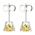 thumbnail image 4 of 4 Ct Round Cut Studs Yellow Natural Citrine 18K White Solid Solid Gold Everyday Dainty Earrings Push Back, 4 of 7