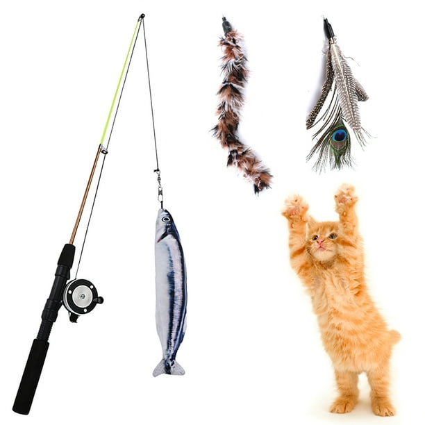 4PCS Fishing Rod Cat Toy Set Interactive Fish Kitten Toy Fake Feather Cat  Toys 