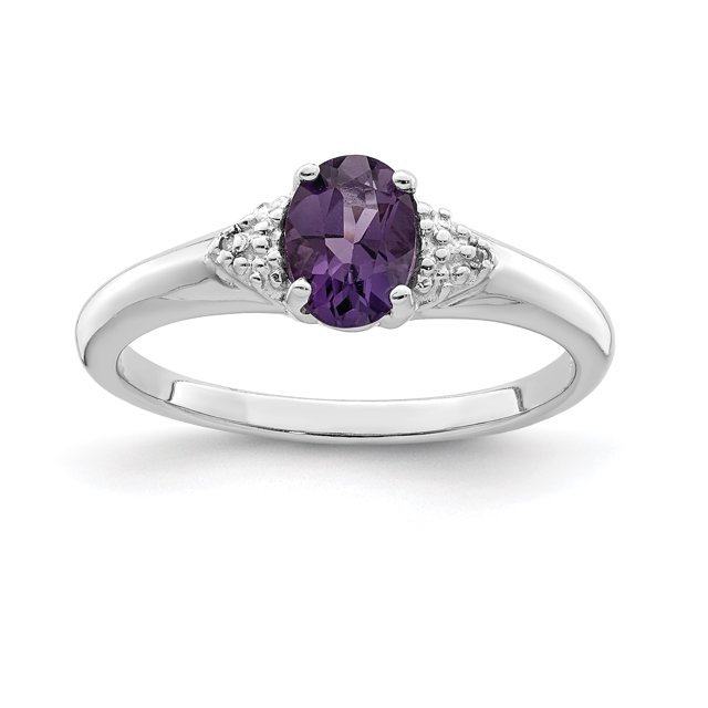 925 Sterling Silver Diamond Amethyst Ring Gemstone