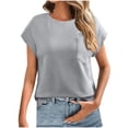 thumbnail image 2 of YUGYXL Women's Textured Short Sleeve Tees Cup Sleeve Tshirts Summer Lightweight Business Tops Holiday Shirts with Pocket Gray L, 2 of 7