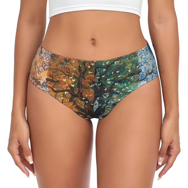 Fotbe Seasonal Tree Reflection Calzones Estampados para Mujer – Ropa Interior de Algodón, Cómoda, Suave y Elástica-X-Small