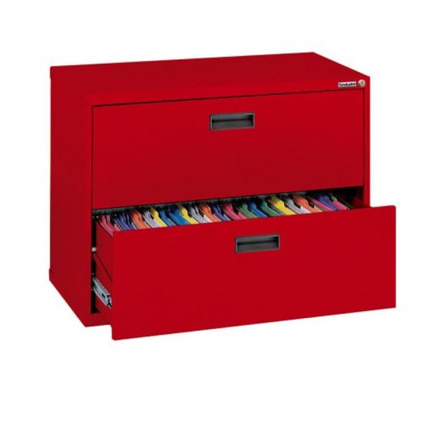Sandusky 400 Series Red Steel Lateral File Cabinet With Plastic Handle 30 Width X 27 1 4 Height X 18 Depth 2 Drawers Walmart Com Walmart Com