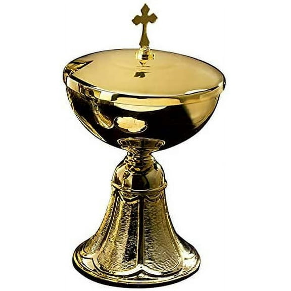 Brass Gold Tone Church Service Ceremony Eucharist Host Ciborium w Cross Cover