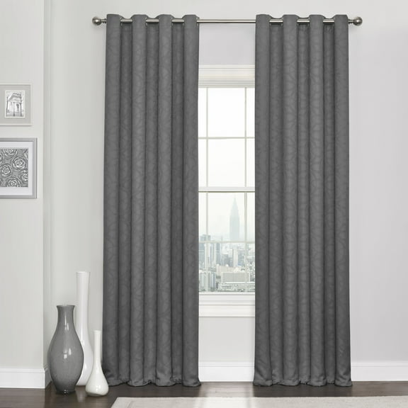 Eclipse Kingston Embossed Thermaweave Blackout 52 x 95 Curtain Panel in Smoke