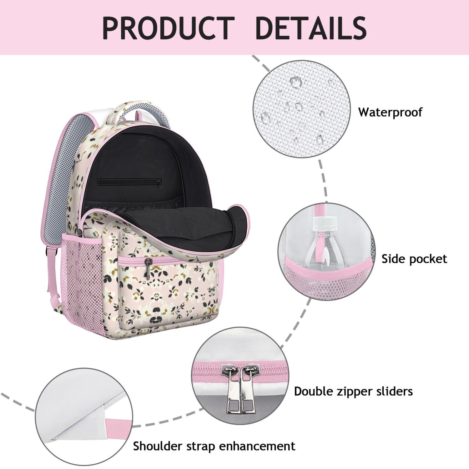 Vintage Floral Waterproof Bookbag - Lightweight Breathable Backpack for College Students