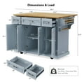 thumbnail image 4 of AENKYO 54" Large Kitchen Island with Rubber Wood Drop Leaf, Embossed Texture Rolling Kitchen Cart on 4 Wheels with 4 Doors and 3 Drawers for Kitchen, Dining Room,Grey Blue, 4 of 13