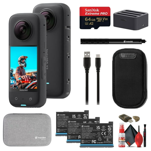 Insta360 X3 - Caméra d'action 360 étanche + Kit d'accessoires 50 en 1 +  Plus 