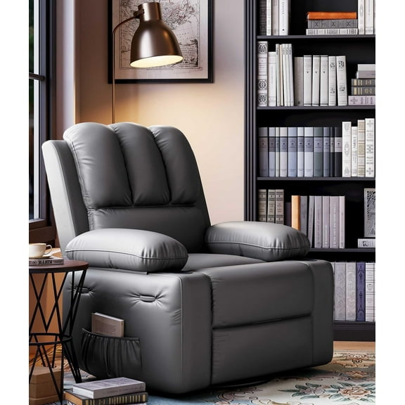 GARVEE Faux Leather Recliner Chair, with Lumbar Support, Heat and Massage, Gray