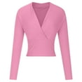 thumbnail image 5 of Hfyihgf Women's Wrap V-Neck Cropped Sweater Long Sleeve Slim Fit Ribbed Knitted Workout Pullover Tops(Pink,XL), 5 of 8