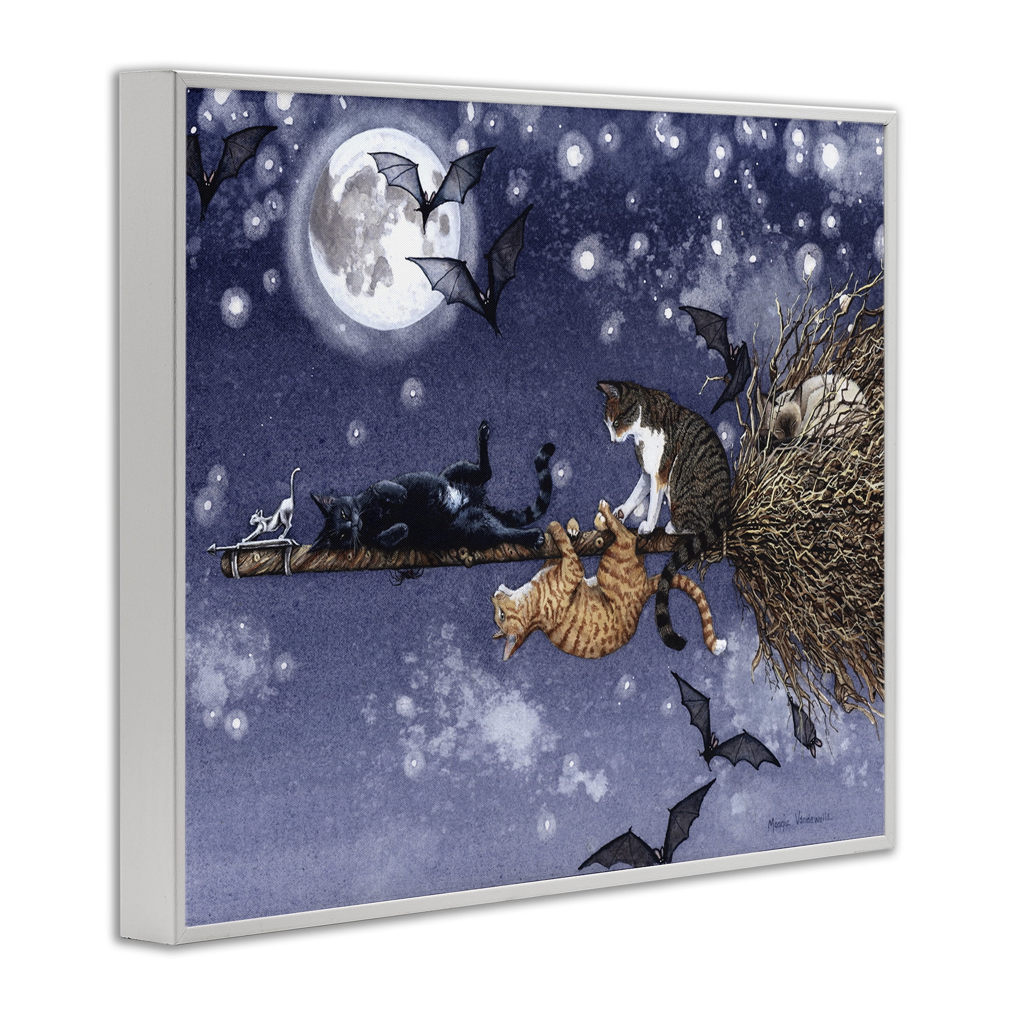 Stupell Industries Joyriding Cats on Broom Holiday Painting White Framed Art Print Wall Art, 20 x 16
