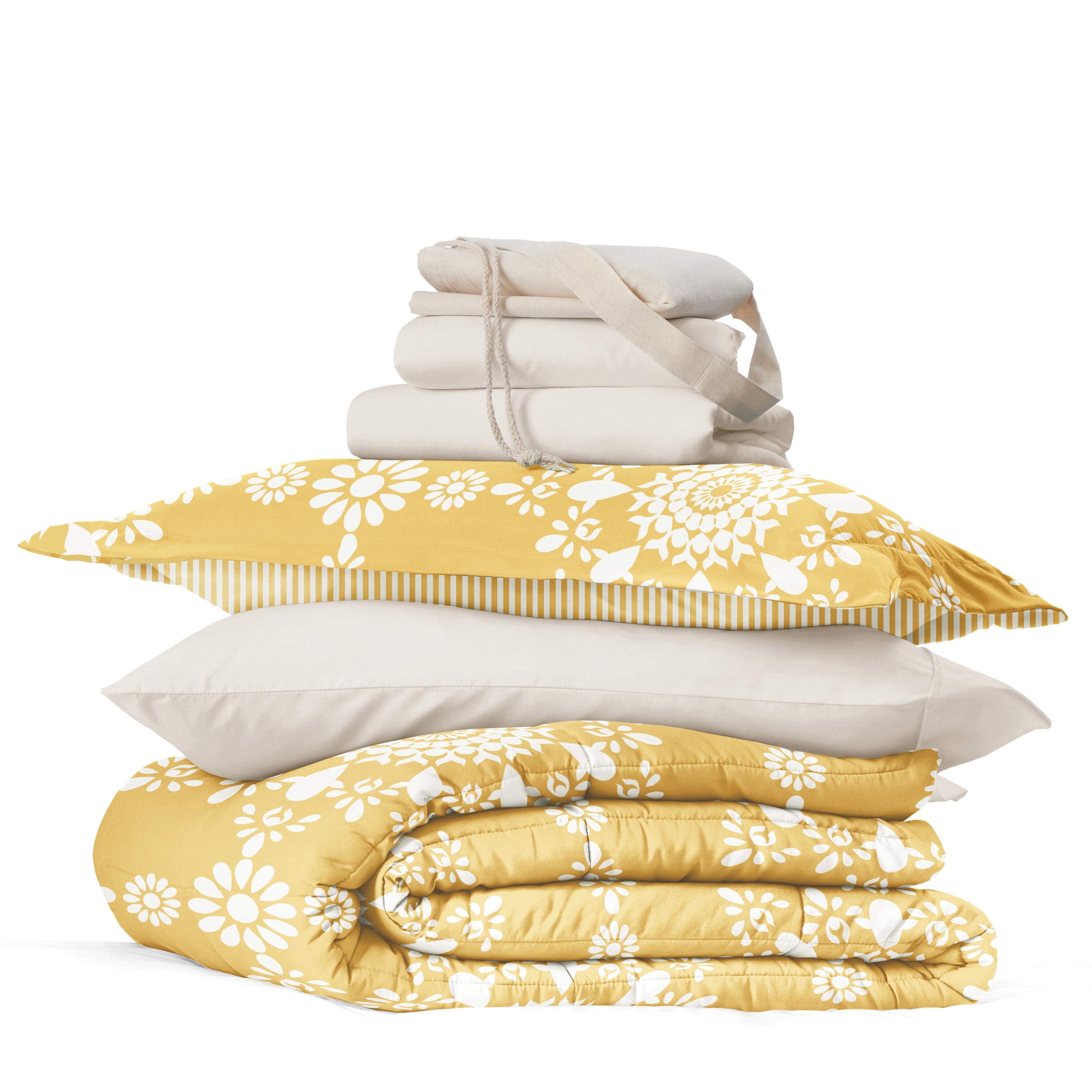 Noble Linens 8 Piece Dorm Bedding Bundle, Comforter & Sheet Set, Pillows, Laundry Bag