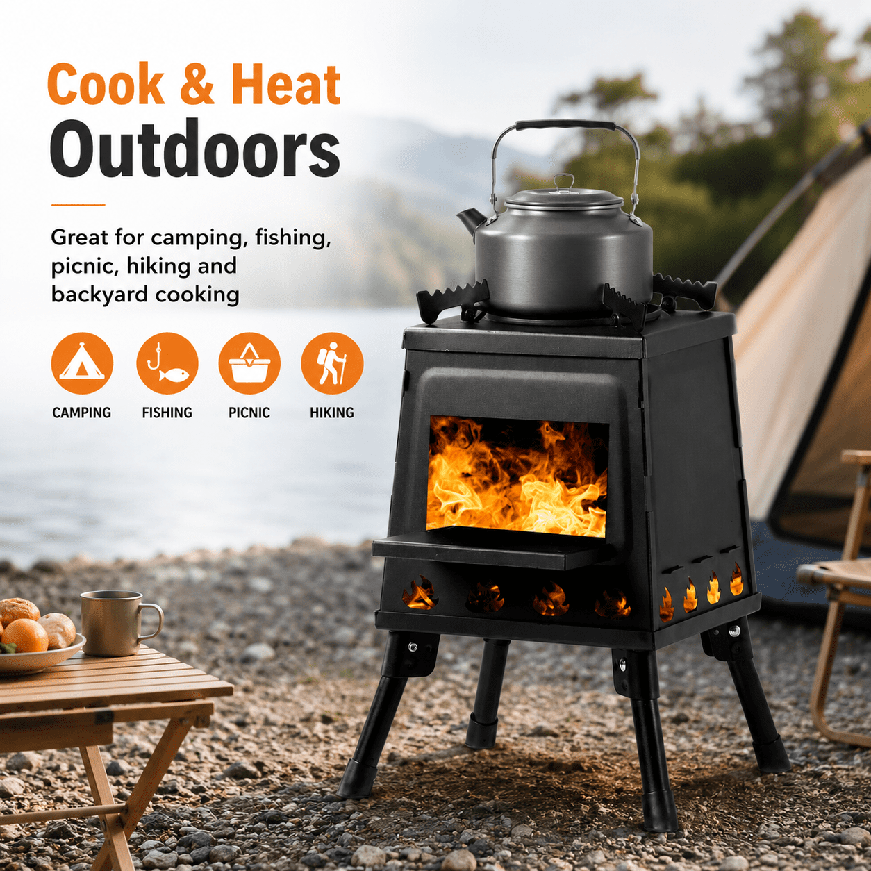 Alvantor Portable Wood Stove with Alloy Steel Body and Foldable Legs