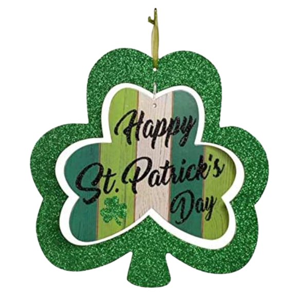 Happy St Patrick's Day Wall Decor Glittery Shamrock Hanging Door Plaque Sign Home Window Indoor Outdoor Wall Hanger Holiday Party Ornament Festive Decoration & CUSTOM Storage Carrier