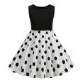 thumbnail image 4 of Toddler Spring Dress Kids Round Neck Sleeveless Polka Dot Vintage Princess Dress Toddler Dresses White 9-10Years, 4 of 6