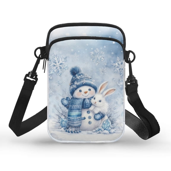 HELLHERO Snowman Rabbit Women Messenger Bag with Shoulder Strap Polyester Adults 4.33"x1.97"x7.09" for Daily Use