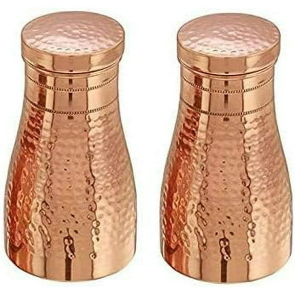 DYNAMIC INDIAN ART Copper Hammered Bottle Set of 2 Brown