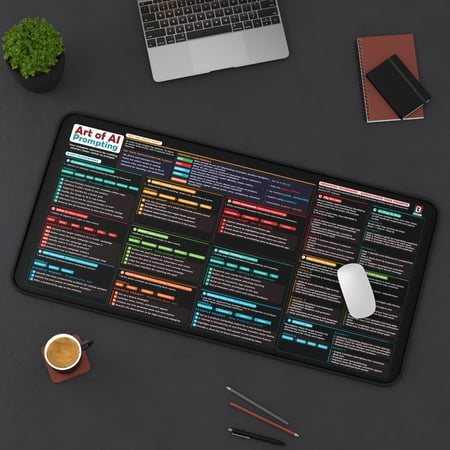 Chat GPT Frameworks for Writing Better AI Prompts Cheat Sheet Desk Mat 16×32 | ChatGPT Desk Pad with Advanced Prompt Frameworks Formulas-Black