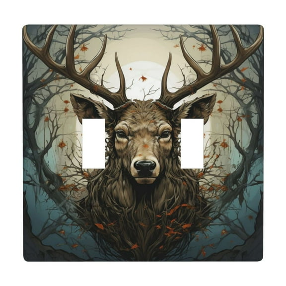 2 Gang Double Toggle Wall Plate Light Switch Cover Wallplate - Deer Antler Whitetail