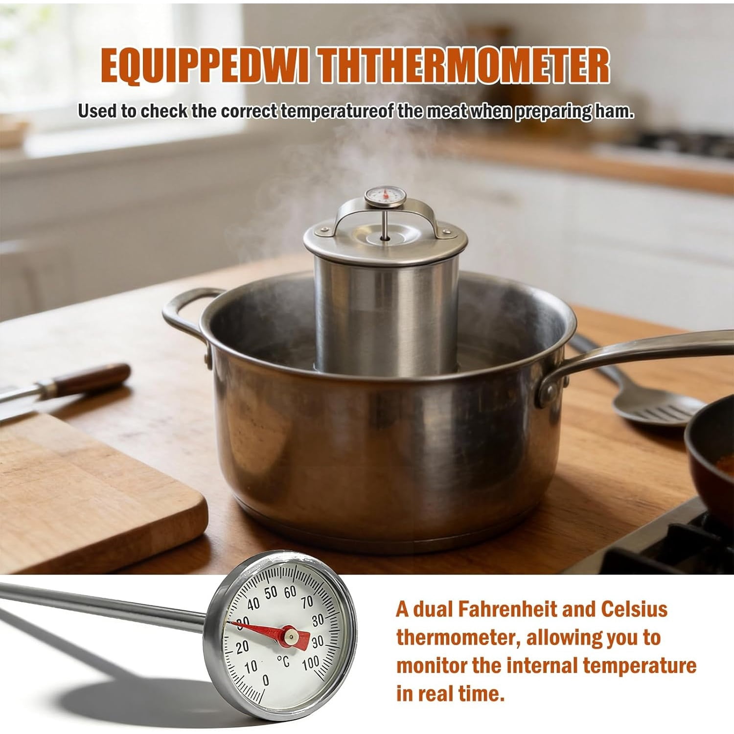 Deli Meat Press, Deli Press, Ham Maker Meat Press, Stainless Steel Deli Meat Press for Making Healthy Homemade Deli Meat with Thermometer & Spring Mechanism, Ham Maker and Sandwich for Home Cooking