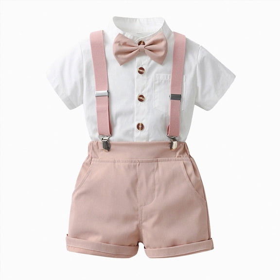 Farysays Baby Boy Formal Short Set Toddler Summer Gentleman Outfit Kid Short Sleeve Bowtie Shirt Suspender Shorts Suit