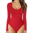 thumbnail image 1 of GPOECD Combinaison Décontractée pour Femmes, Couleur Unie, Col Carré, Manches Longues, Boutons devant, Coupe Ajustée, Extensible, Confortable, 01_rouge,G, 1 of 5