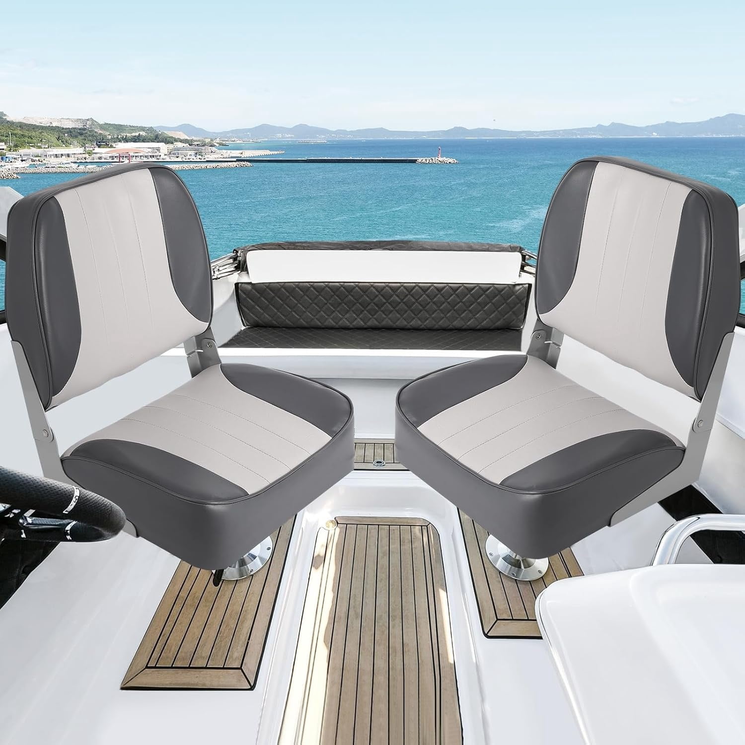 M optimized Set of 2 Premium Low Back Folding Boat Seat, Marine Seats for Fishing, Sightseeing, Speedboats, Canoes