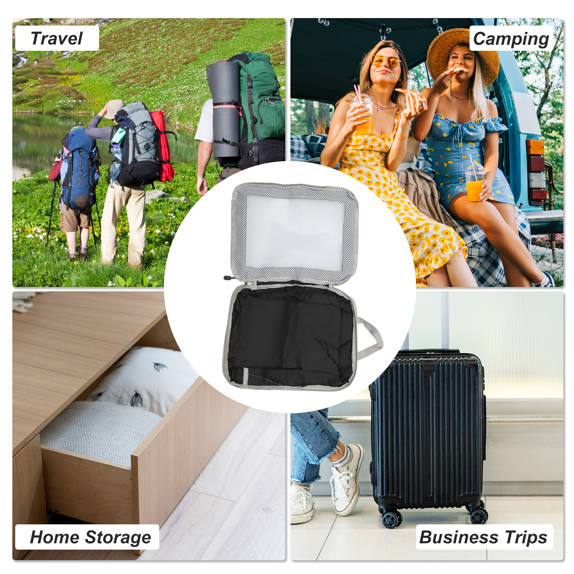 Unique Bargains Durable Mesh Packing Cube 1 Piece Black 11.81"x4.72"x14.96"