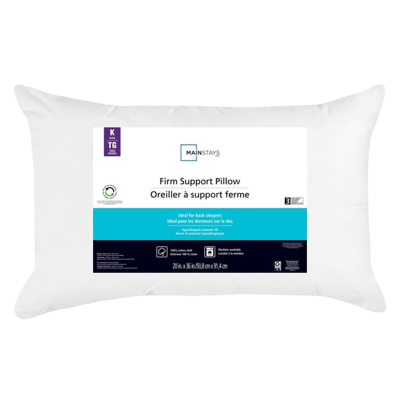 Mainstays Firm Support Bed Pillow, King- Cotton Cover, Back Sleeper