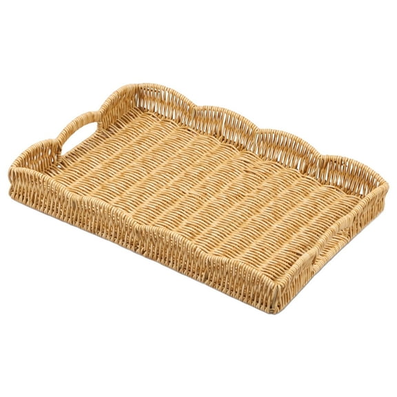 Imitation Rattan Tray Vintage Rectangular Serving Tray Decorative Tabletop Serving Baskets Multifunction Organizing Platter for Bread Fruit Tabletop Kitchen(14.76" x 11")