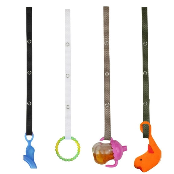Baby Buddy Toddler Secure-A-Toy Strap, Secures Toys, Teether, or Pacifier, Black-White-Tan-Olive 4pk
