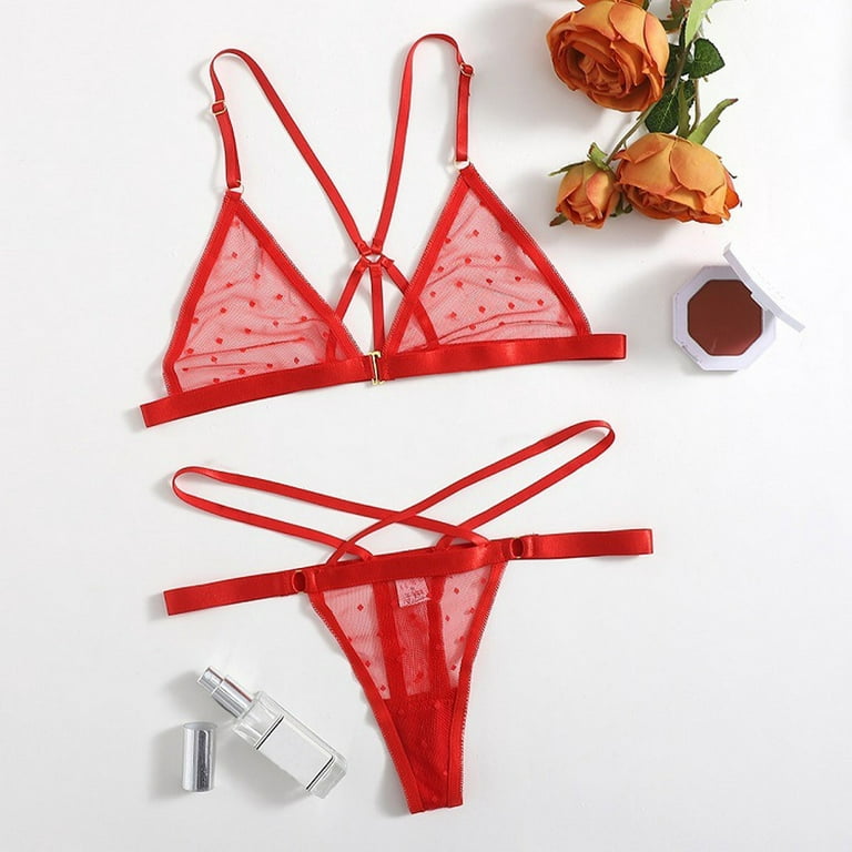 adviicd See Through Lingerie For Women Womens Lingerie , Lingerie for Women  Lace Lingerie Set Bra and Panty Sleepwear Red L