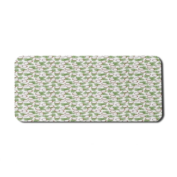 Exotic Computer Mouse Pad, Repetition of Tropical Coconut Fruit Pattern with Leaves, Rectangle Non-Slip Rubber Mousepad X-Large, 35" x 15" Gaming Size, Ginger Fern Green, by Ambesonne