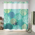 thumbnail image 6 of No Hook Shower Curtain with Built-in Rings - Teal Green Blue Coastal Washable Waterproof Fabric Bathroom Curtains for Hotel,Rentals, 72 X 72 Inch Long , Nautical Ocean Coral Starfish Shell, 6 of 9
