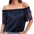 thumbnail image 1 of Blusa cómoda de manga corta con un hombro y costuras de encaje sólido para mujer Fridja  bn1843, 1 of 8