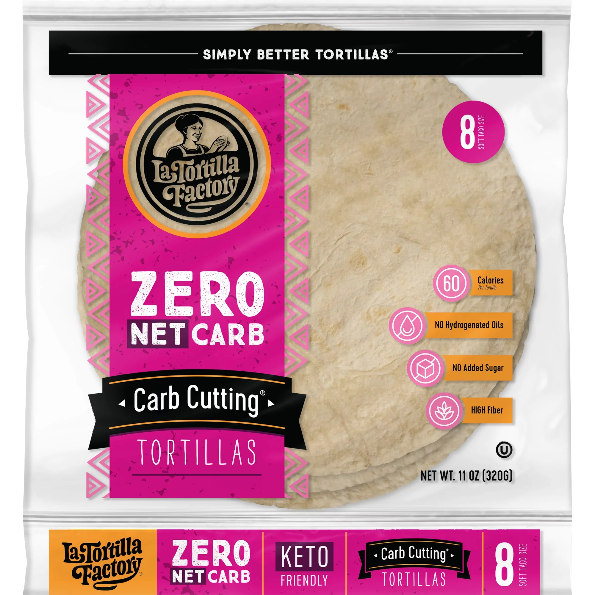 La Tortilla Factory Zero Net Carb Tortillas, Carb Cutting, Keto Friendly, Soft Taco Size, 8 Count, 11 oz – 60 Calorie High Fiber Wraps for Quick Tacos