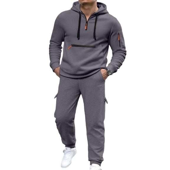 RUTAYY Men's Outfits Solid Color Loose Fit Long Sleeve with Zipper Tops and Pants Spring Winter Everyday Wear Classic Chic Sets