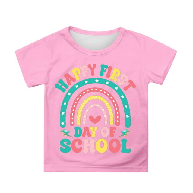 T-Shirt à Manches Courtes Imprimé Dessin Animé Mignon pour Filles Col Rond Confortable pour École Usage Quotidien Âges 3-13 Tee Décontracté Respirant