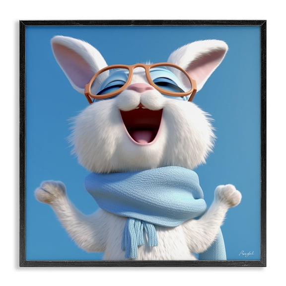 Stupell Industries Cottage Happy Rabbit in Blue Black Framed Giclee Art, 12 x 12, by Roozbeh