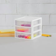 Sterilite ClearView Plastic Small 3 Drawer Organizer - Desktop Storage Unit, White, 6 Pack